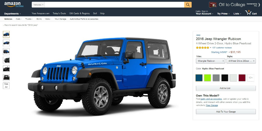 Amazon Vehicles will also point customers toward the Amazon Automotive store. Image Source: Engadget