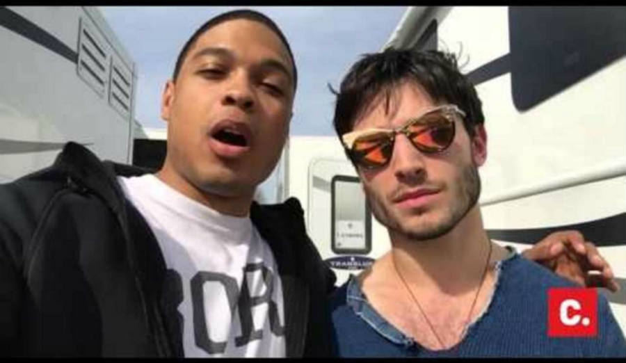 Ray Fisher (left) and Ezra MIller (right) at the Justice League movie set. Image credit: comicbook.com