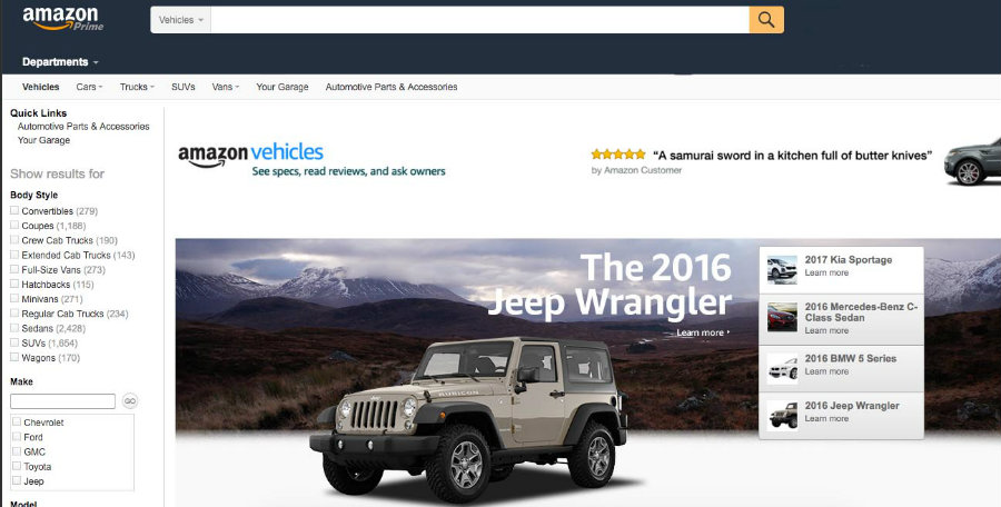 Amazon Vehicles website could be the next big thing for people looking for affordable cars online. Image Source: Slash Gear