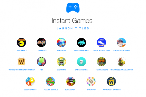 Facebook's Instant Games launching titles. Image: Facebook. 