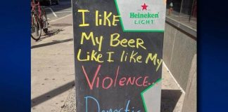Bar Domestic Violence joke that sparked controversy.
