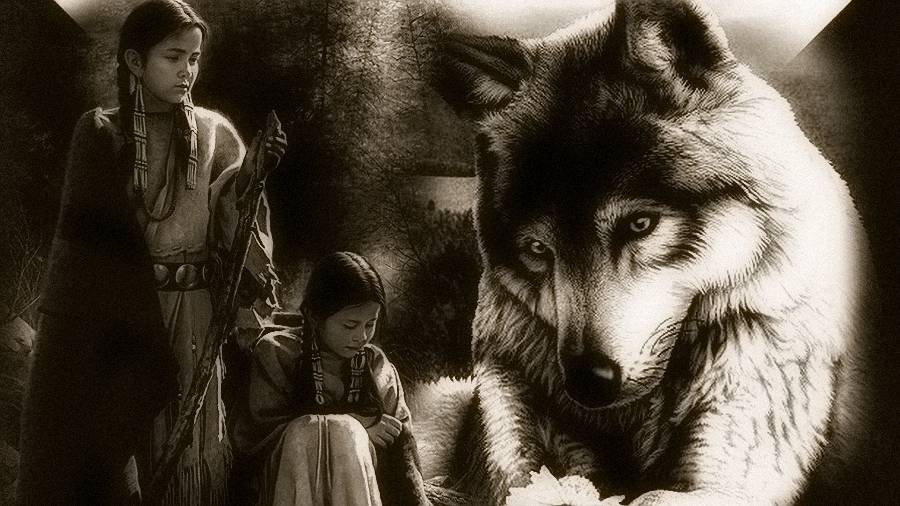 Native American women and wolves.