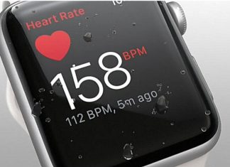 Apple Watch 2 with the heart rate app on screen.