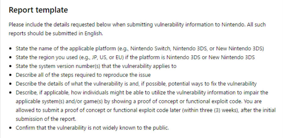 Nintendo - Nintendo Switch - bug hunting - hackers - report template