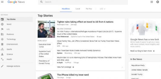 Google news redesign, new layout