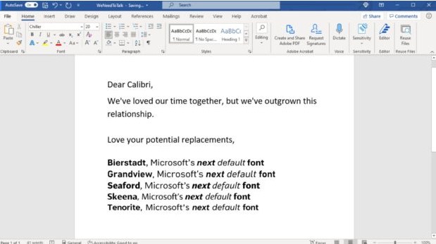 Microsoft Is Replacing Calibri as Default Word Font; Offers Five New Candidates
